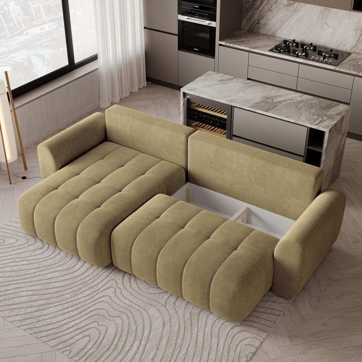 ECKSOFA MODARO CL Senfgelb Samtstoff mit Schlaffunktion - Currygelb, Holzwerkstoff/Textil (285/148cm) - MASSENO
