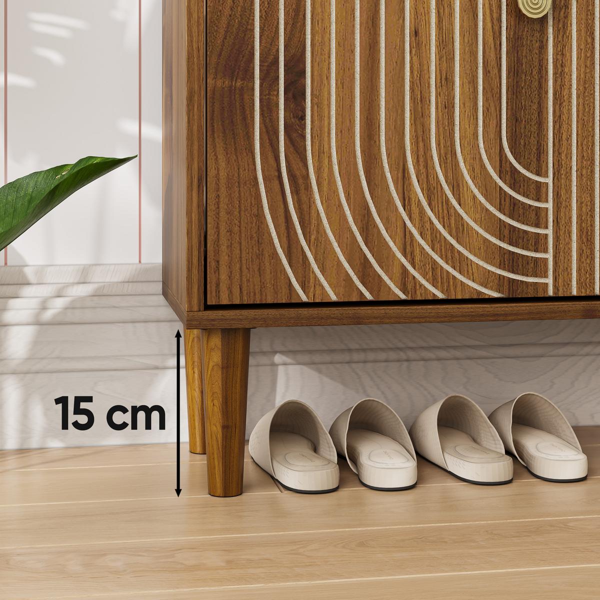SCHUHSCHRANK 60 cm Braun mit 2 Klappfächern, Rillenfront und Metallgriff für Flur - Braun, Holzwerkstoff (60/96/24cm) - Urban Meuble