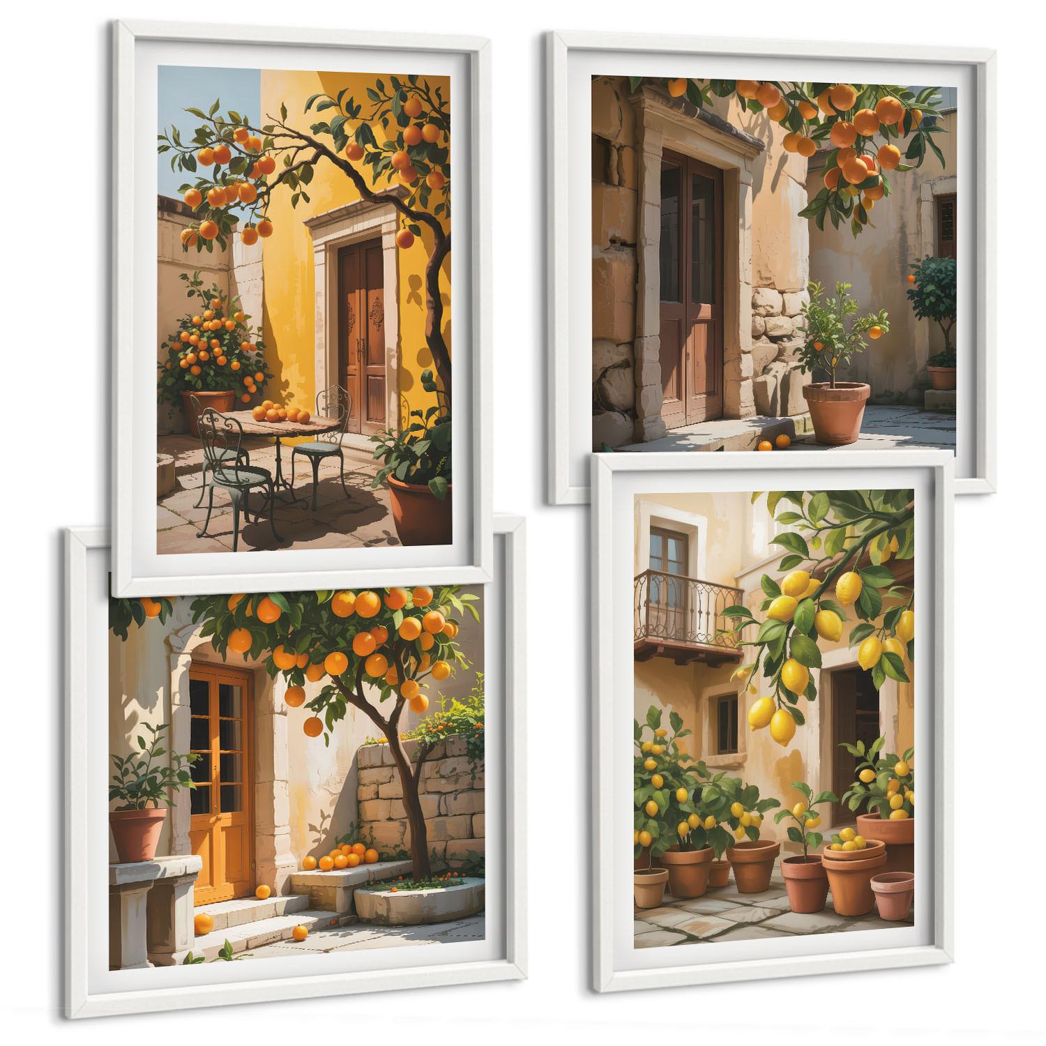 BILDER SET 4er Set - 50x50 cm & 40x60 cm Weißer Rahmen - Zitrusfrüchte in der Sonne - Weiß, Kunststoff (50/50cm) - TULUP