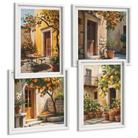 BILDER SET 4er Set - 50x50 cm & 40x60 cm Weißer Rahmen - Zitrusfrüchte in der Sonne - Weiß, Kunststoff (50/50cm) - TULUP