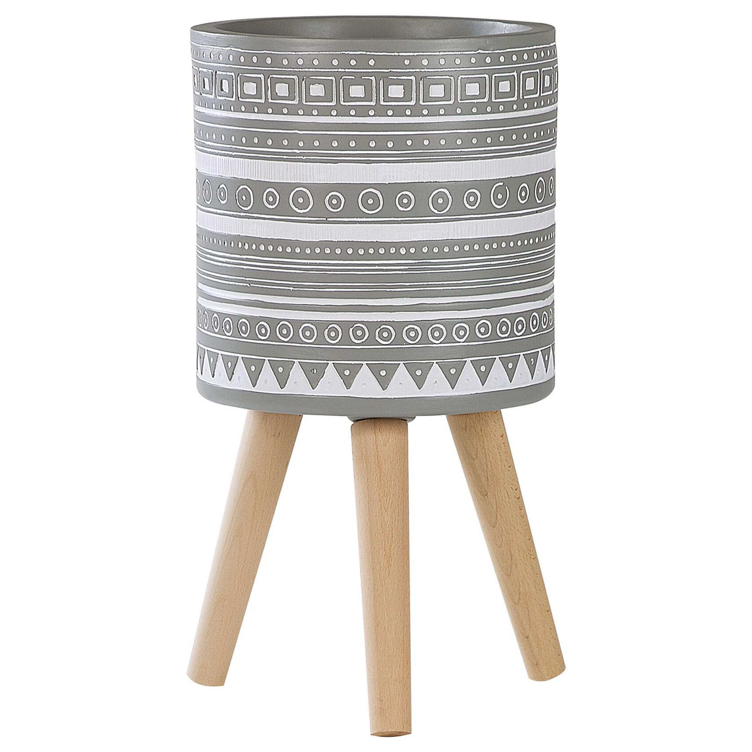 PFLANZENSTÄNDER hellgrau mit Holzbeinen 55 cm Nausa - Hellbraun/Hellgrau, Stein (55cm) - Beliani