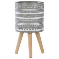 PFLANZENSTÄNDER hellgrau mit Holzbeinen 55 cm Nausa - Hellbraun/Hellgrau, Stein (55cm) - Beliani