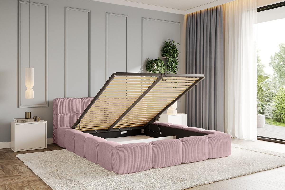 POLSTERBETT mit Bettkasten und Lattenrost, Bett mit Kopfteil, Boxbett ohne Matratze, Doppelbett mit Stauraum - NATA-v1 200x200 Rosa - Rosa, Holzwerkstoff/Textil (200/200cm) - ALTDECOR