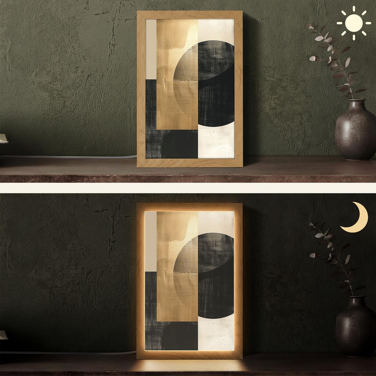 TISCHLEUCHTE Abstrakt - Modern - Schwarz - Gold 20x30 cm - Beige, Holzwerkstoff (8/20/30cm) - OnlyWow