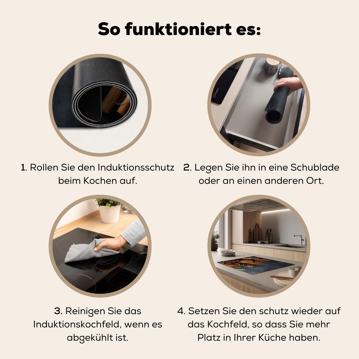 HERDABDECKPLATTE Zimt - Beton - Kaffee - Zimtstangen - Gewürze Herdabdeckung Induktionsfeld 70x52 cm - Mokka, Kunststoff (70/52/0.2cm) - MuchoWow