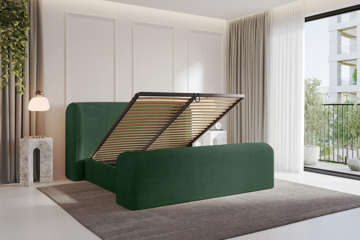 POLSTERBETT mit Bettkasten, Fußteil und Lattenrost, Bett mit Matratze H3/H4 - ESTI-Z 140x200 Grün - Olivgrün, Holzwerkstoff/Textil (140/200cm) - ALTDECOR