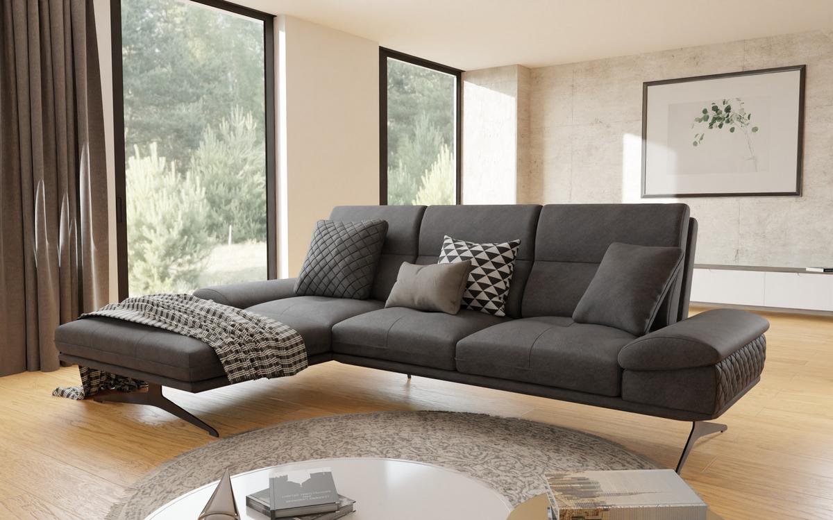 ECKSOFA Loris Schwarz Samt - Ottomane links - Schwarz, Holz/Textil (294/175cm) - S-Style Möbel