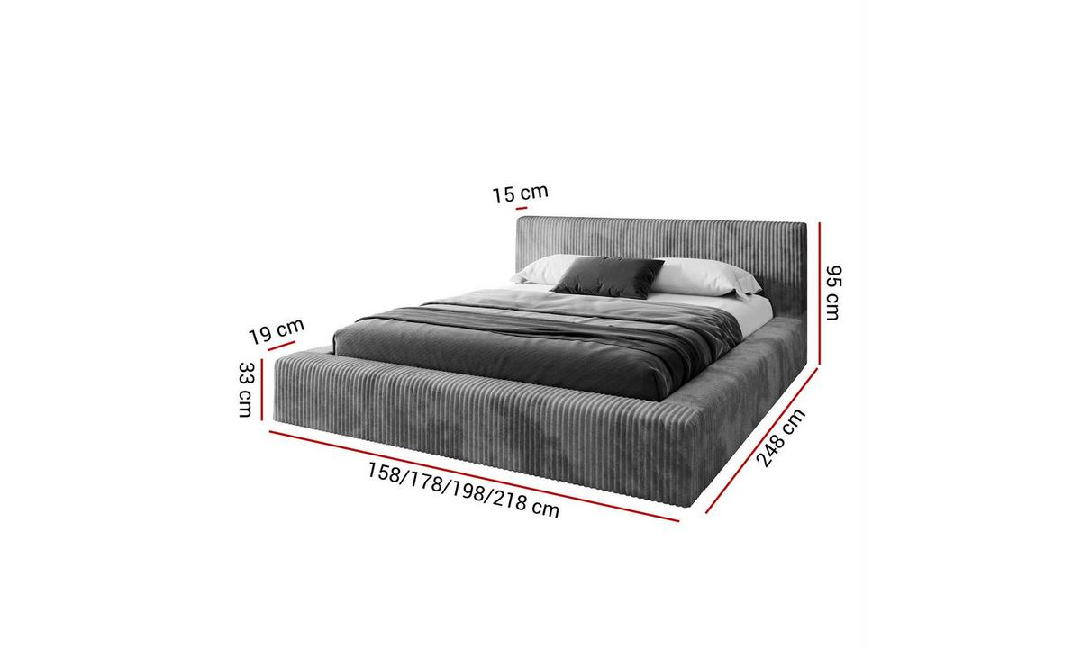 POLSTERBETT TILIA LUX 180x200 cm Tilia 90, 34 Holzlatten, Kopfteil 95 cm - Grau, Textil (180/200cm) - Lookway