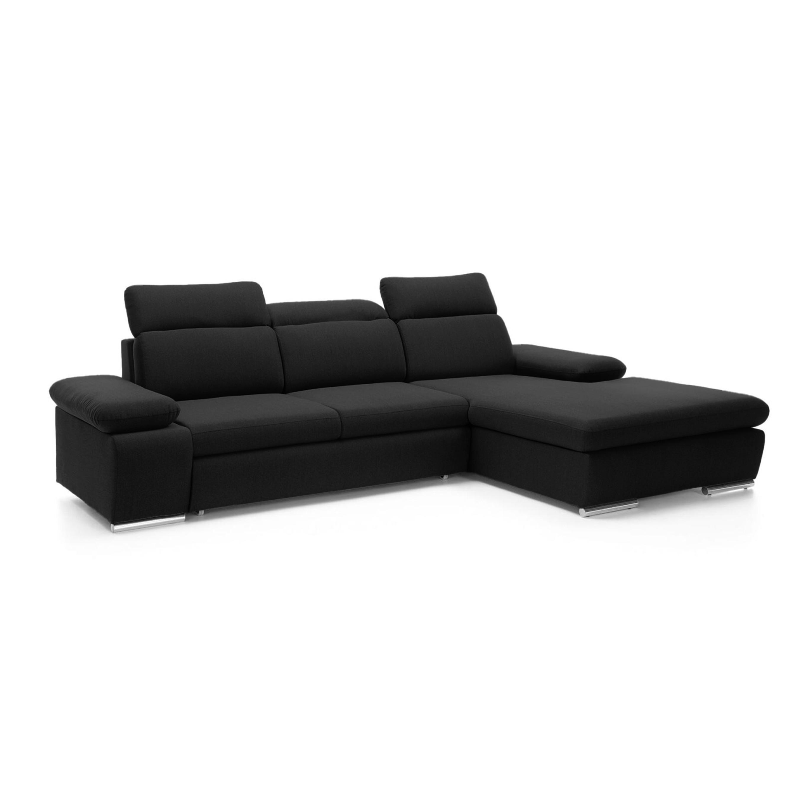 ECKSOFA PABLO mit Schlaffunktion und Bettkasten Schwarz - Schwarz, Holzwerkstoff/Kunststoff (250/90cm) - Idohome