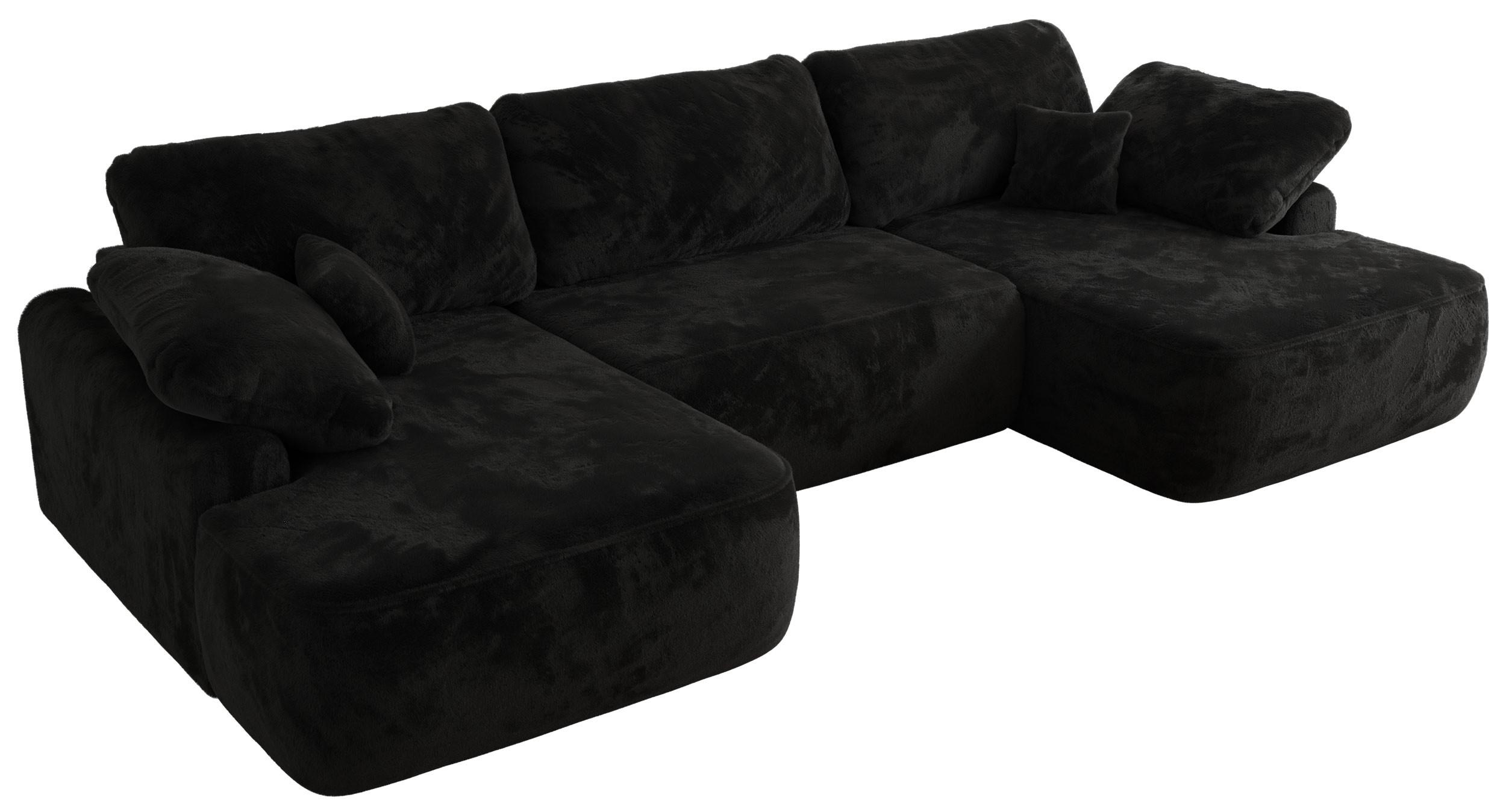 WOHNLANDSCHAFT CUBO U Schwarz Plüsch - Schwarz, Kunststoff/Textil (370/100/187cm) - MKS