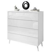 KOMMODE AURA PUSH OPEN mit Schubladen Beinfarbe – Chrom - Silberfarben/Weiß, Holzwerkstoff (95/90/40cm) - Lookway