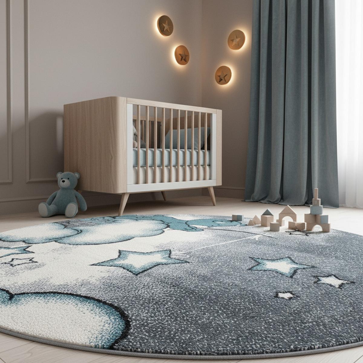 KINDERTEPPICH TASNA, mit Bären-Motiv, Blau, Ø 120 cm - Blau, Textil (120/120cm) - KADIMA DESIGN