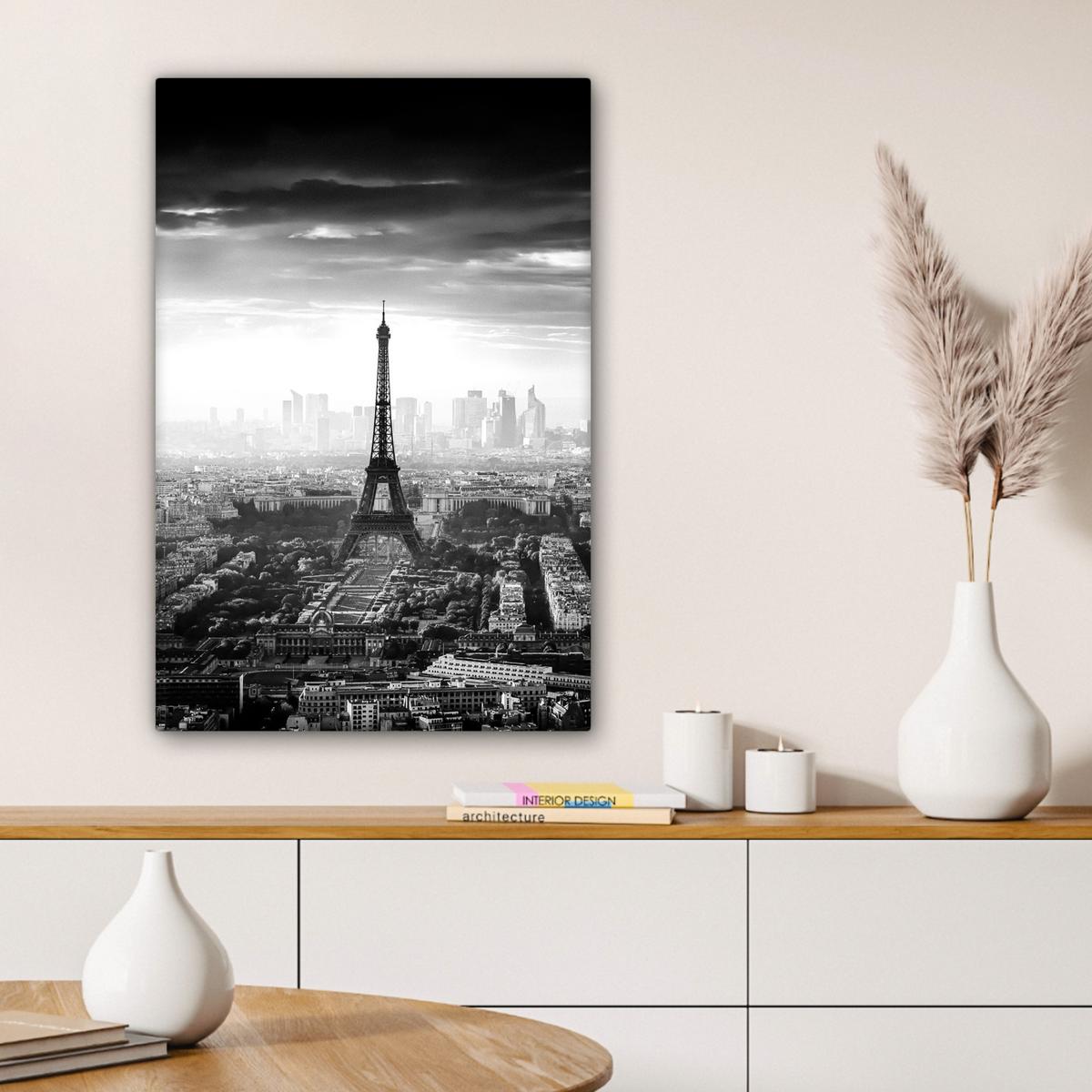 LEINWANDBILD Paris - Skyline - Eiffelturm - Stadt - Wolken Wanddeko Schlafzimmer 60x90 cm - Dunkelgrau, Textil (60/90cm) - MuchoWow