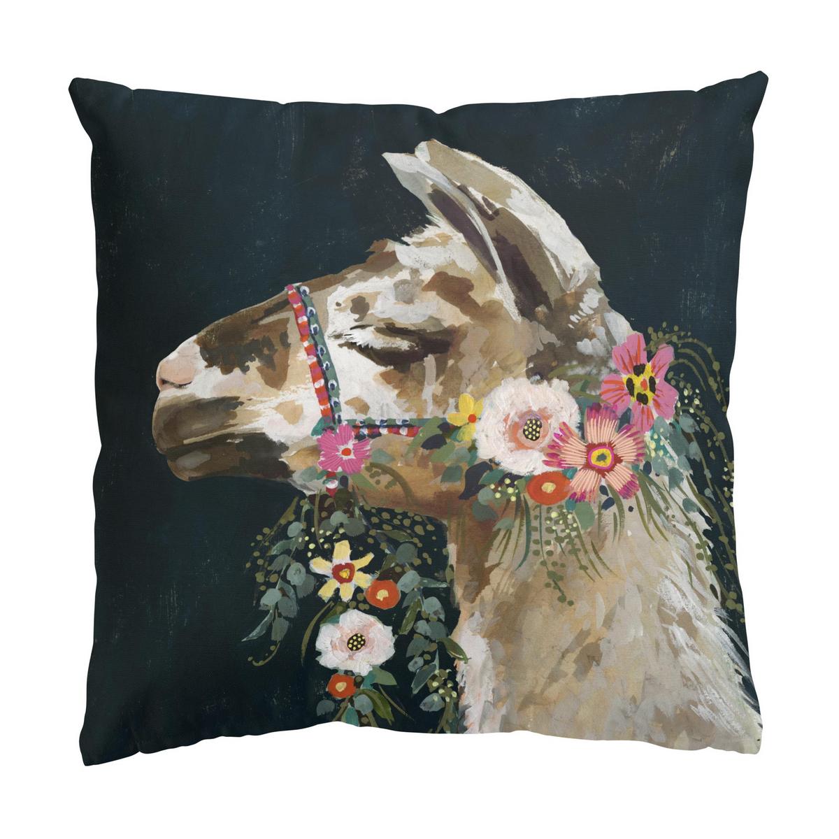 DEKOKISSEN 2er-Set Lama mit Blumenschmuck Set I 40/40 cm - Schwarz, Textil (40/40cm) - Bilderwelten