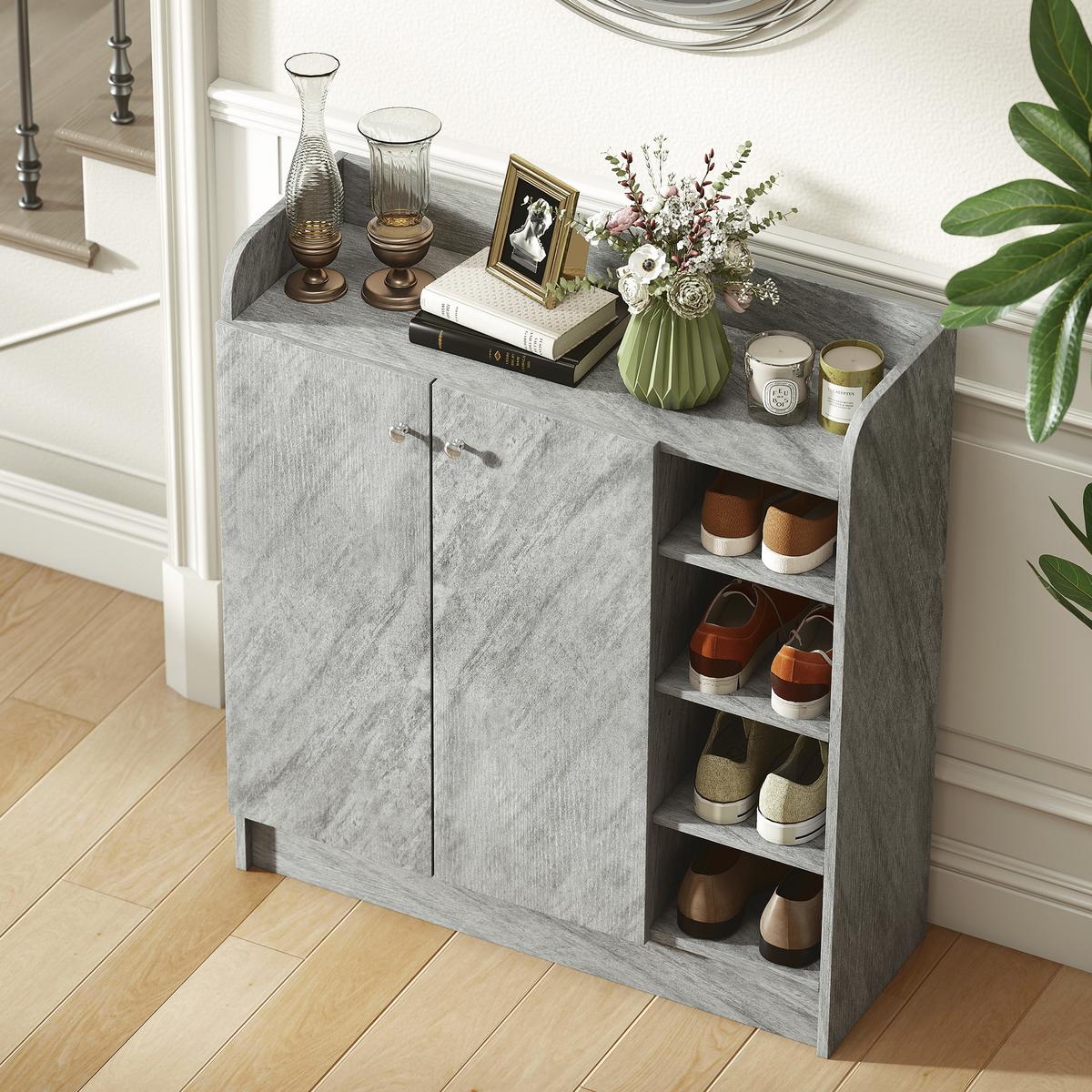 SCHUHSCHRANK Spanplatte MDF Grau - Grau, Holzwerkstoff (30/90/83cm) - HOMCOM