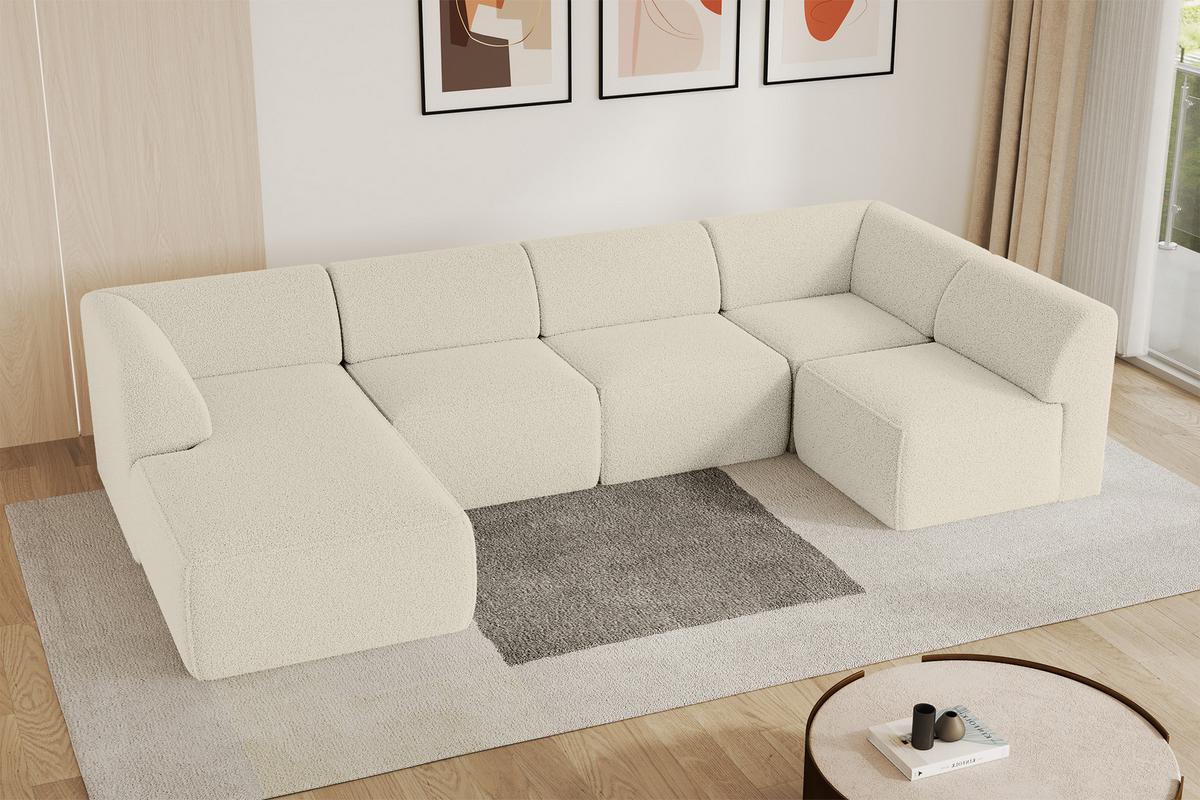 WOHNLANDSCHAFT Ottomane Links MOVO-L 345x180x78 cm Beige Bouclé - Hellbraun, Holzwerkstoff/Kunststoff (345/78/180cm) - ALTDECOR