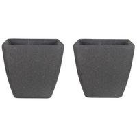 BLUMENTOPF 2er-Set dunkelgrau quadratisch 34/34/34 cm Zeli - Dunkelgrau, Stein (34cm) - Beliani