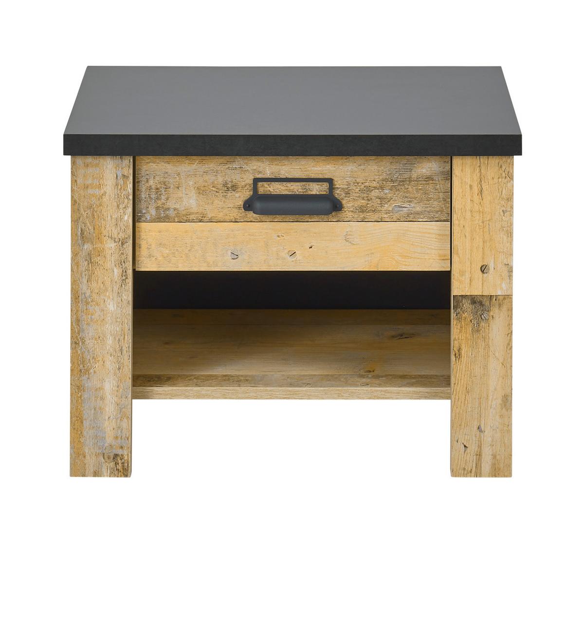 NACHTTISCH Used Wood hell, dunkles Grau 60 x 46 cm, Nachtkommode mit Schubkasten und Soft-Close - Dunkelgrau/Schwarz, Holzwerkstoff/Kunststoff (60/46/39cm) - Furn.Design
