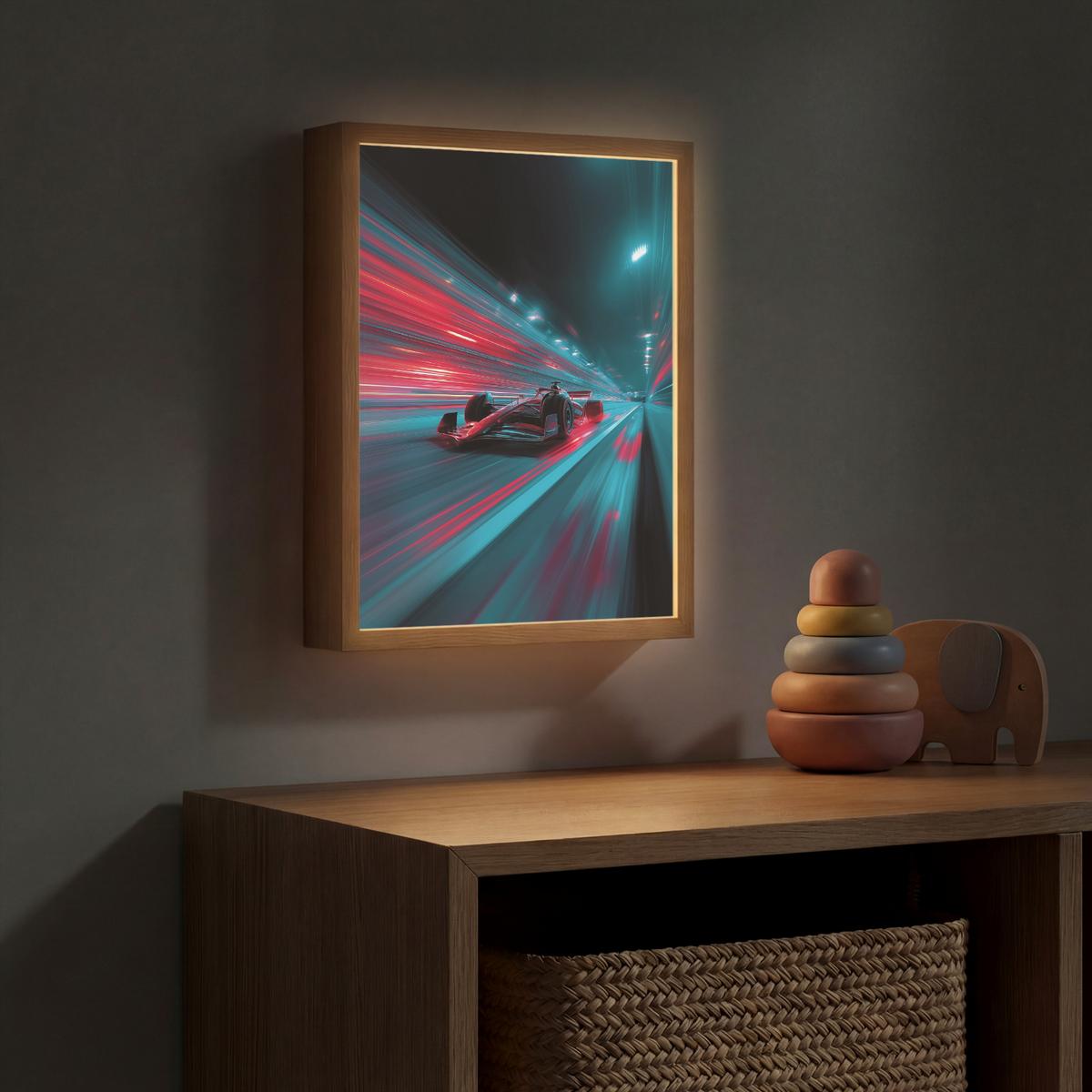 WANDLEUCHTE MIT AKKU Rennwagen - Rot - Geschwindigkeit 30x40 cm - Türkis, Holzwerkstoff (30/40/8cm) - OnlyWow