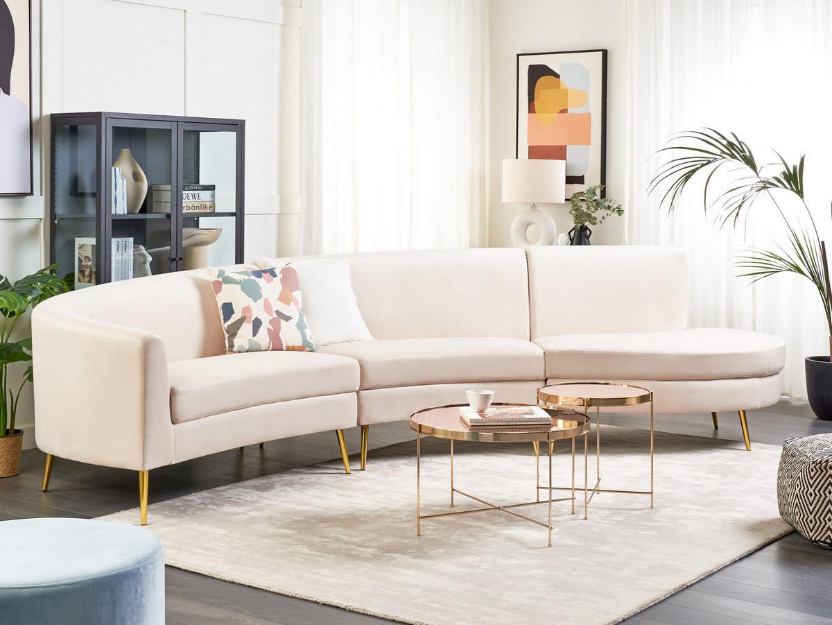 SOFA Samtstoff Hellbeige Moss - Beige, Textil (350/87/85cm) - Beliani