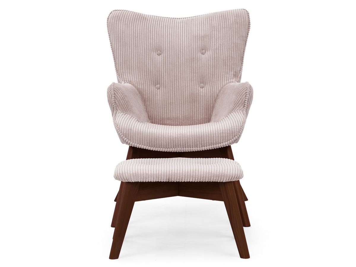 LOUNGESESSEL mit Fußhocker Lenari Puderrosa Cordstoff mit Füßen in Braun - Hellrosa/Braun, Holz/Textil (71/96/86cm) - S-Style Möbel