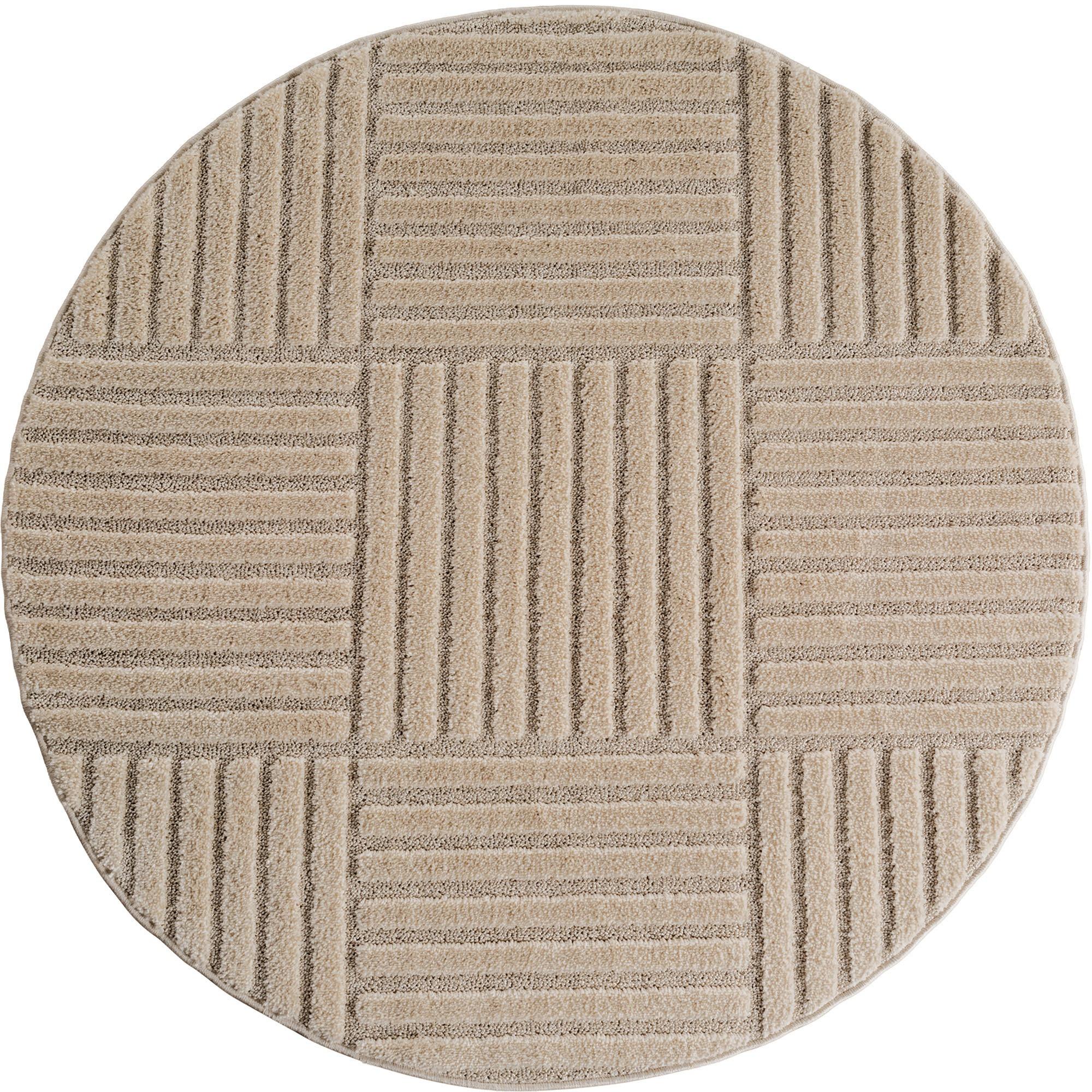 TEPPICH Hochflor RIGI in Beige, mit Cord-Streifen-Patchwork, Ø 80 cm - Beige, Textil (80/80cm) - KADIMA DESIGN