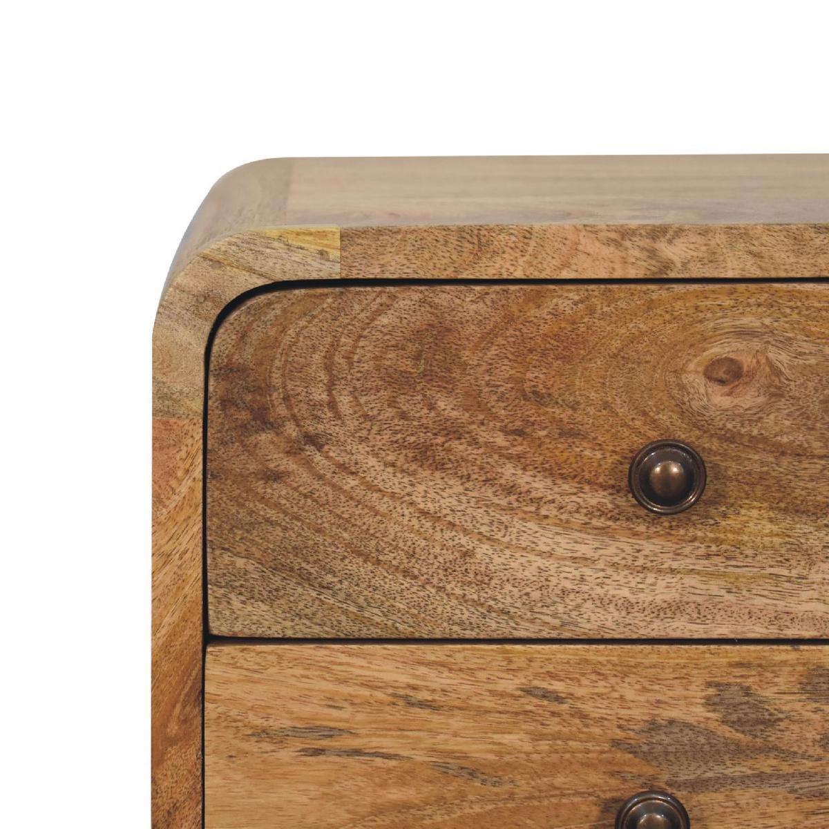NACHTTISCH Massives Mangoholz Kleines, Gebogenes, Eichen-Finish, 2 Schublades, Beige - Messingfarben/Braun, Holz/Metall (30/55/30cm) - Artisan Furniture