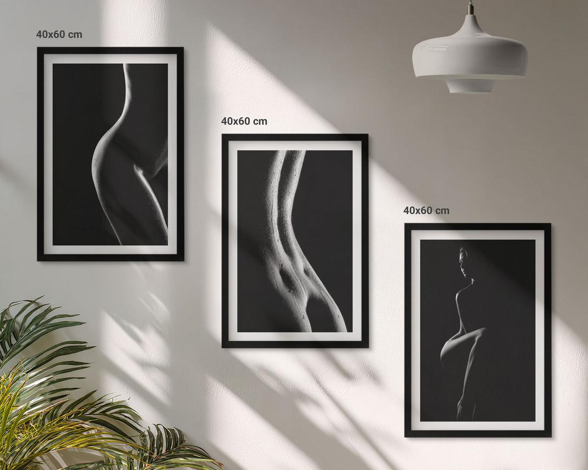 BILDER SET 3er Set - 40x60 cm Schwarzer Rahmen - Schwarz-weiße weibliche Silhouetten - Schwarz, Kunststoff (40/60cm) - TULUP
