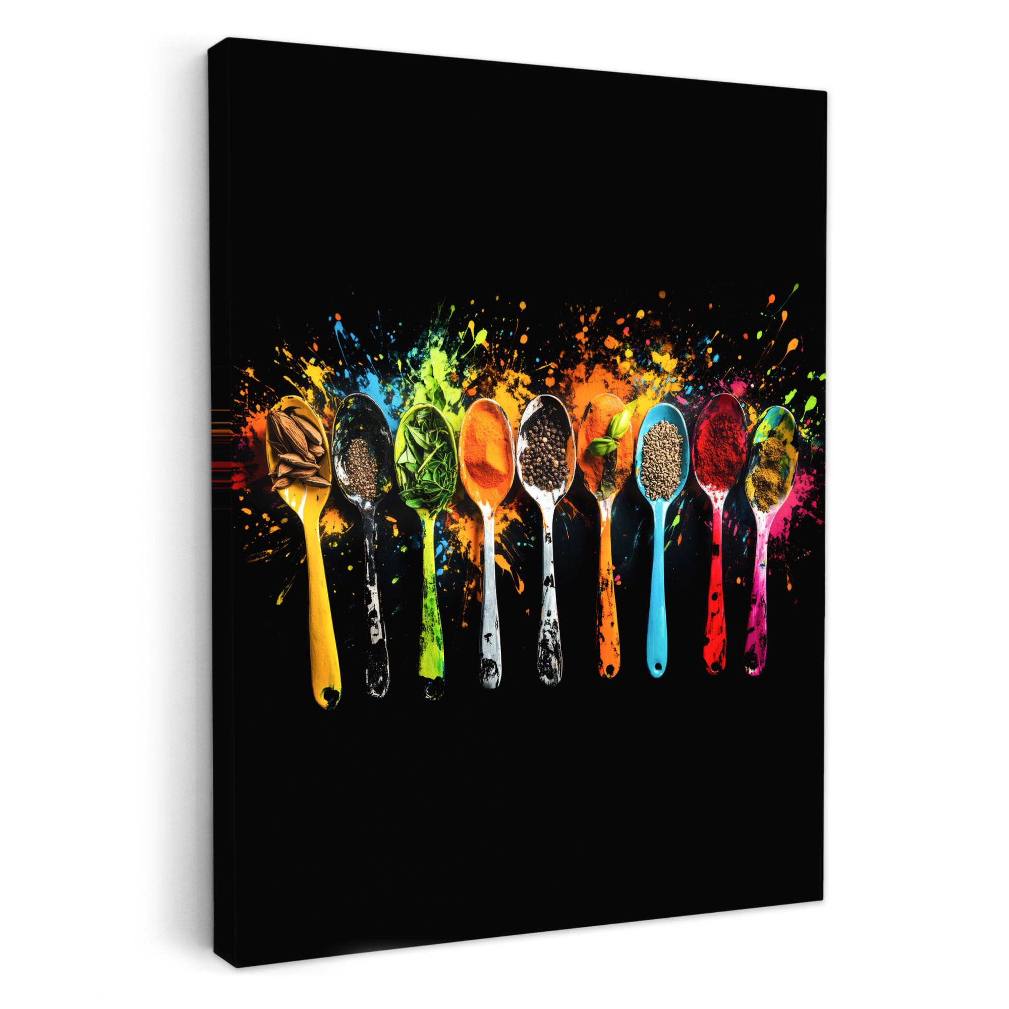 LEINWANDBILD Löffel - Gewürze - Modern - Graffiti - Farbe - Farbenfroh Room Decor 30x40 cm - Multicolor, Textil (30/40cm) - MuchoWow