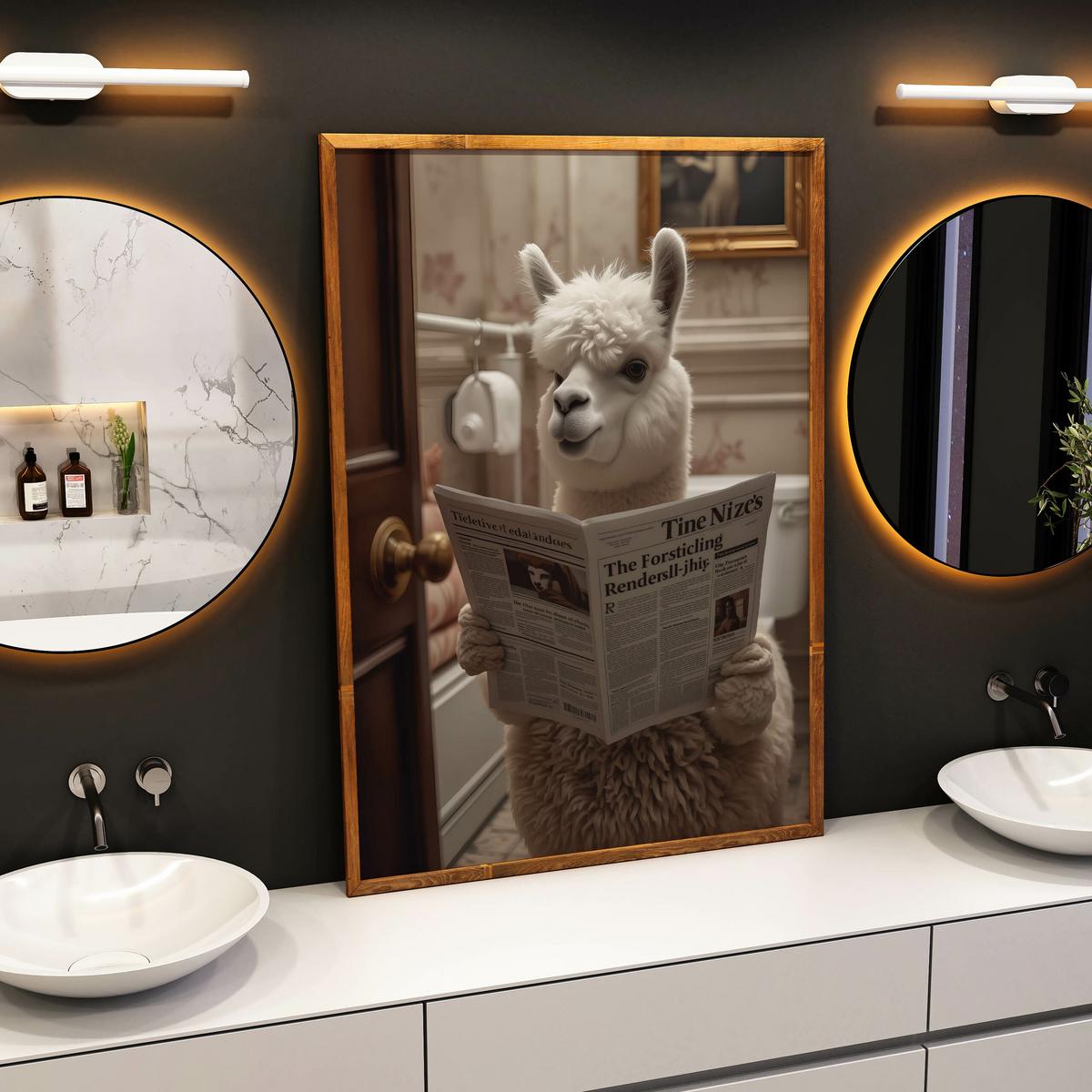 POSTER für WC Badezimmer ALPAKA mit Zeitung auf Toilette Abstraktion 50x70cm - Beige/Schwarz, Papier (50/70/70cm) - Muralo