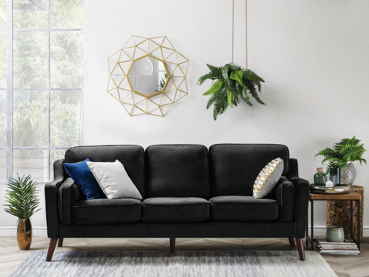 3-SITZER-SOFA Samtstoff Schwarz Lokka - Schwarz, Textil (204/85/83cm) - Beliani