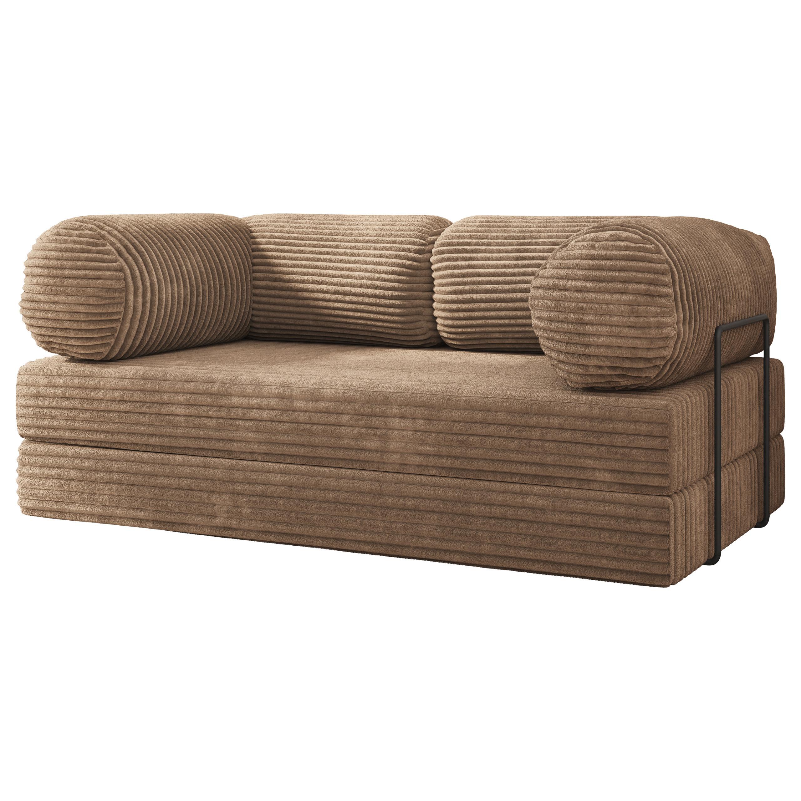 BETTSOFA ALVIO aus Schaumstoff Kordstoff Beige Schlaffunktion - Beige, Textil (170/68/80cm) - MASSENO