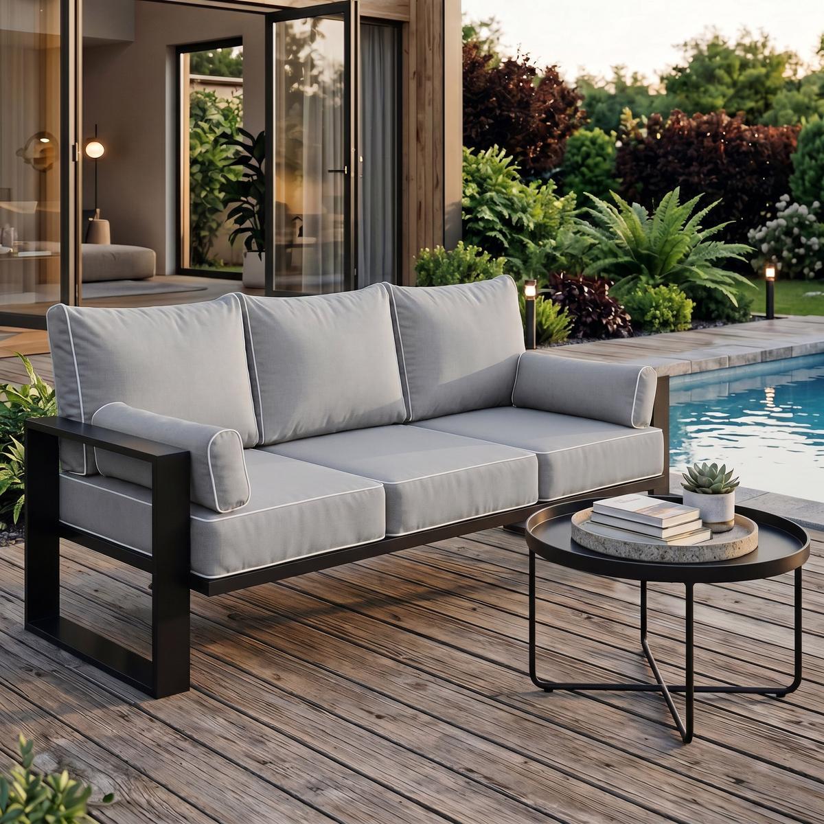 LOUNGESOFA 3-Sitzer Verdino mit Metallrahmen 215 cm Hellgrau - Hellgrau, Metall (215/90/87cm) - Beautysofa