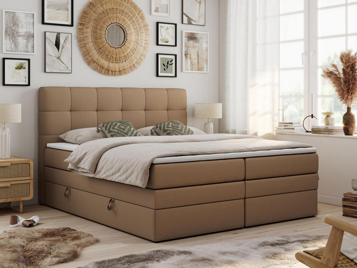 BOXSPRINGBETT LUKA KING 120/200 Braun Kunstleder - H3 - Braun, Holz/Textil (120/200cm) - MKS
