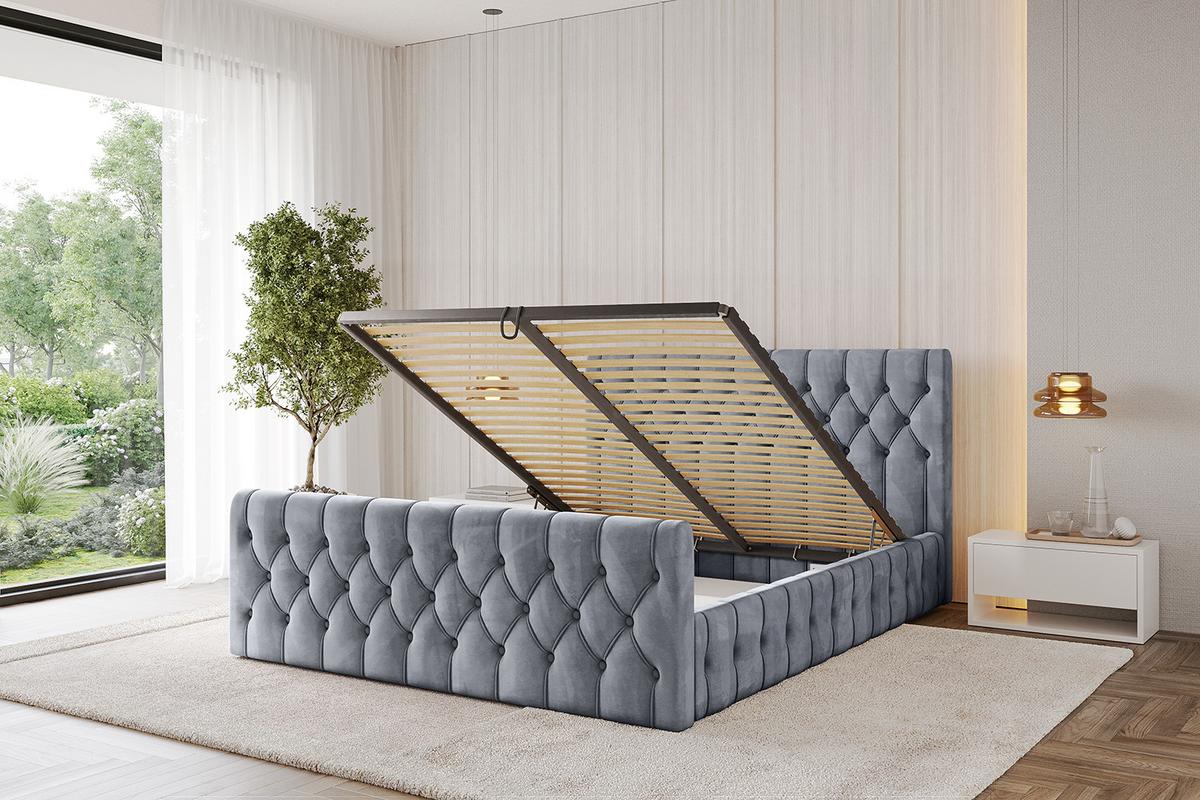 POLSTERBETT mit Bettkasten, Fußteil und Lattenrost, Boxbett mit Matratze H3/H4 - LARO-Z 180x200 Grau - Grau, Holzwerkstoff/Textil (180/200cm) - ALTDECOR