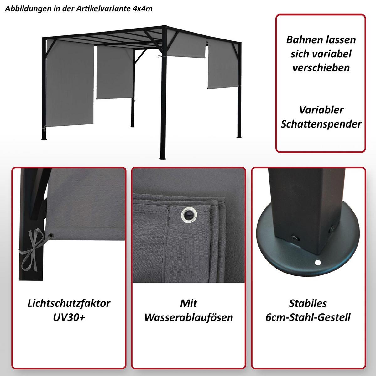 PERGOLA BEJA Grau - Grau, Metall (305/212/305cm) - MCW