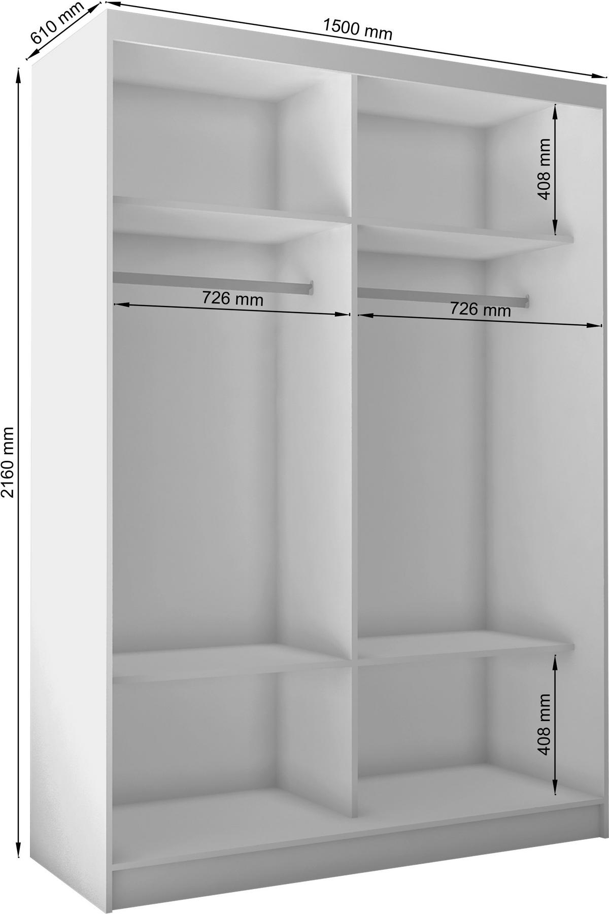 SCHWEBETÜRENSCHRANK Cabinio Grau Weiß 150/216/61 cm – Modern, mit Lamellen - Weiß/Grau, Holzwerkstoff/Kunststoff (150/216.1/61cm) - AX Living