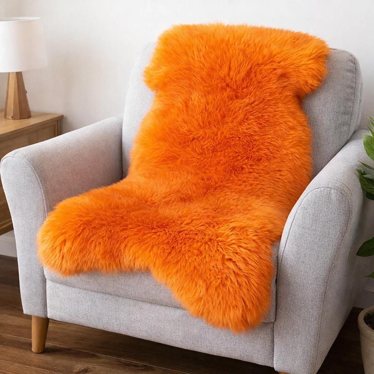 FELL Öko Lammfell Schaffell Orange Mandarine ca. 110 cm - Orange, Fell (60/110cm) - Provellus