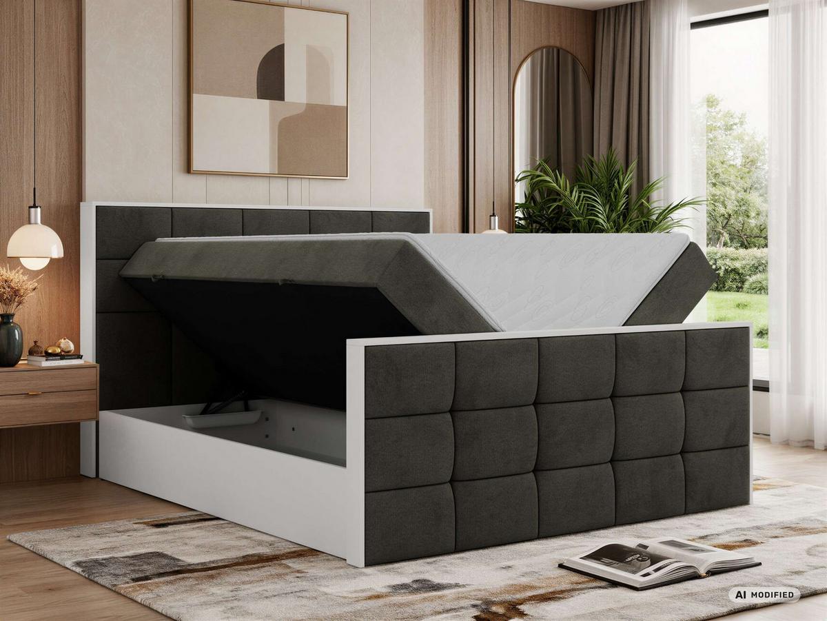 BOXBETT ALVIT DUO 180/200 - Dunkelgrau Velvet - Topper T25 - H3 - Dunkelgrau/Anthrazit, Kunststoff/Textil (180/200cm) - MKS
