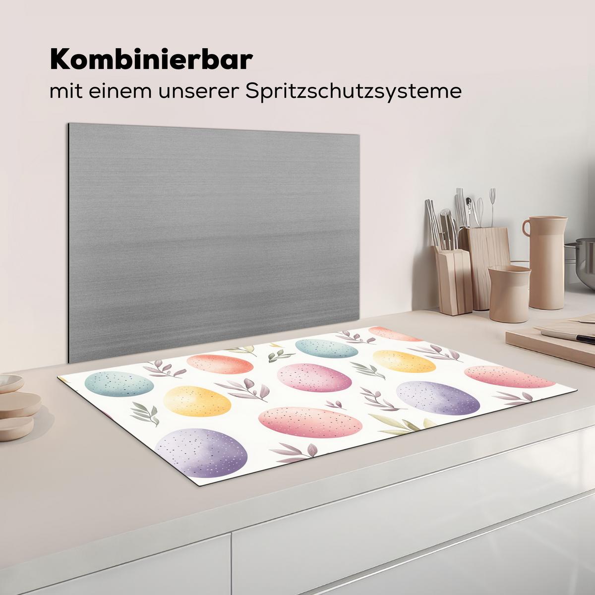 HERDABDECKPLATTE Eier - Bunt - Muster Induktionsmatte 83x51 cm - Weiß, Kunststoff (83/51.5/0.2cm) - MuchoWow