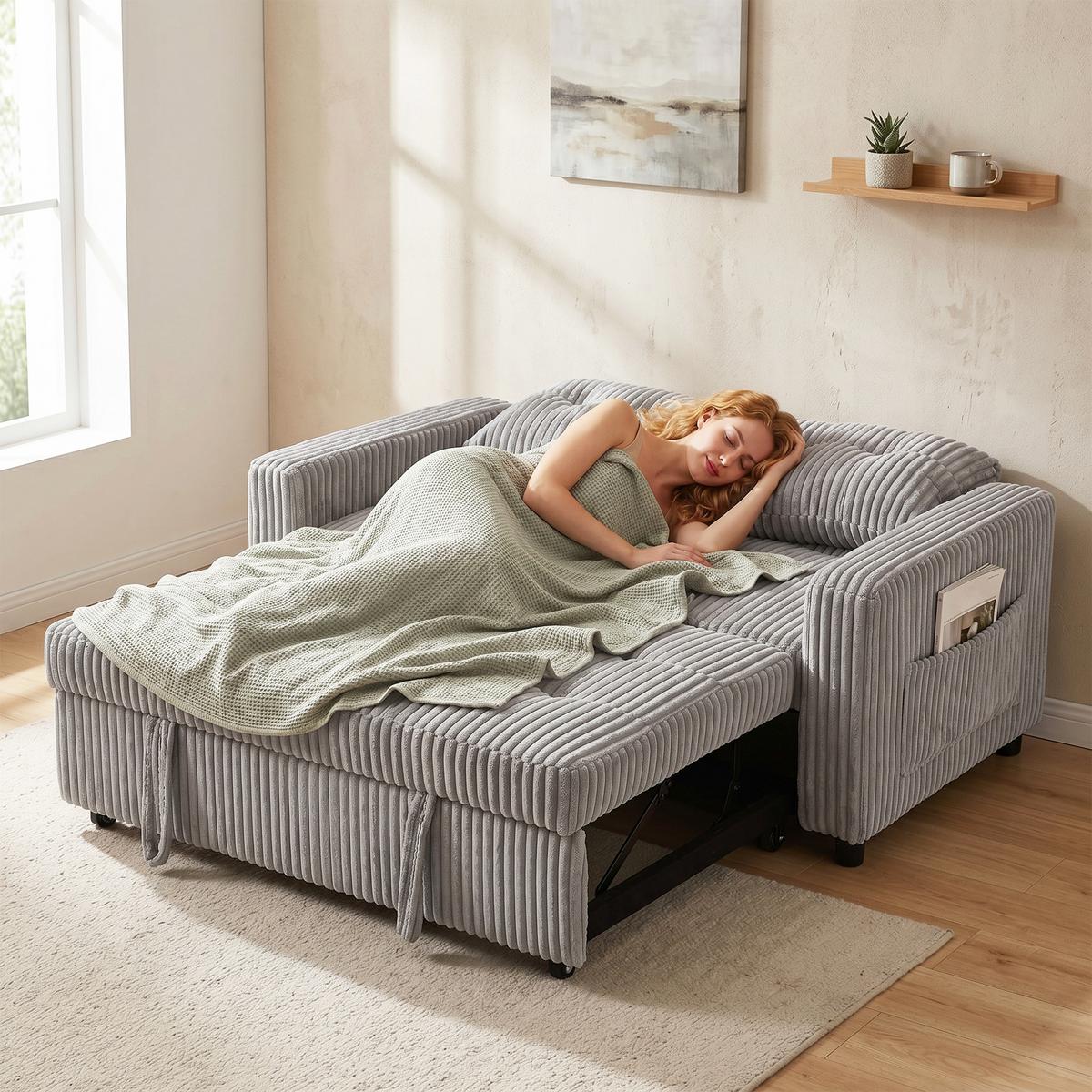 SCHLAFSOFA Polyester Stahl Hellgrau - Hellgrau/Schwarz, Holz/Kunststoff (90/91/157cm) - HOMCOM