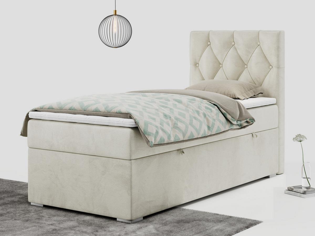 BOXBETT ALDA 90/200 Beige Velvet - H3 - Rechts Seite - Beige, Holz/Textil (90/200cm) - MKS