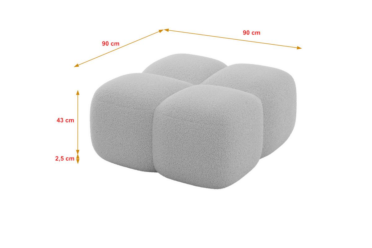 POUF Miko-Puf 90x90x45 cm Hellgrau Bouclé Modular Sitzhocker - Edelstahlfarben/Schwarz, Holzwerkstoff/Kunststoff (90/43/90cm) - ALTDECOR