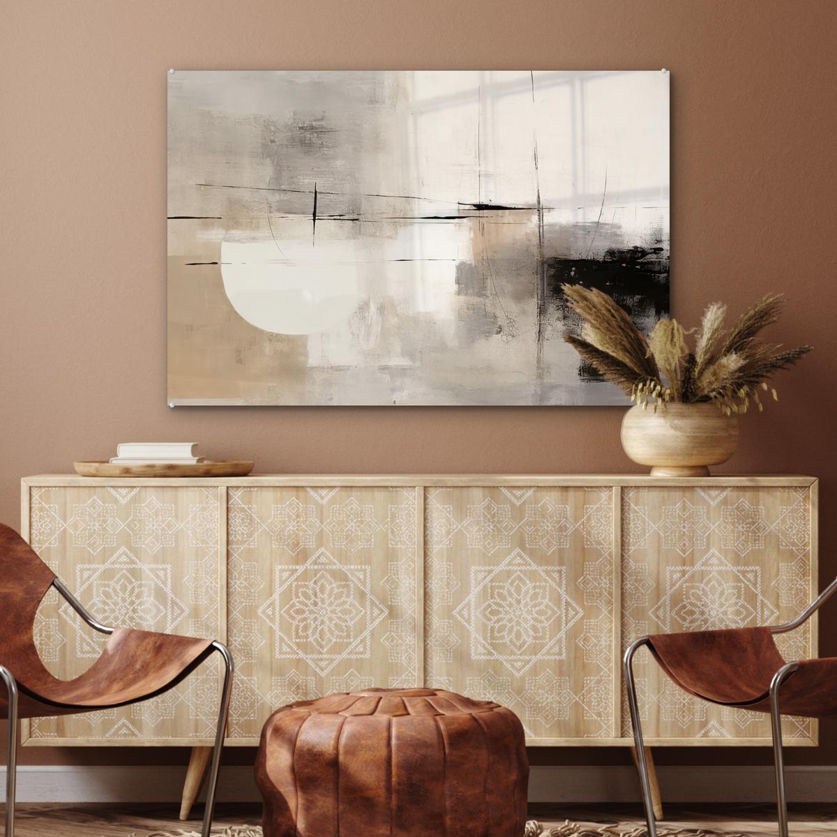 ACRYLGLASBILD Abstrakt - Kunst - Grau Room Decor 90x60 cm - Hellgrau, Glas (90/60cm) - MuchoWow