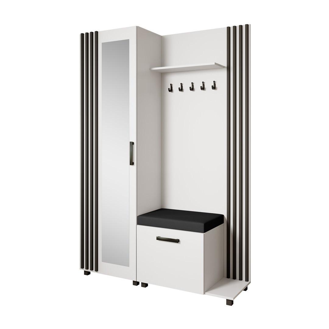 GARDEROBENSCHRANK Livia mit Aufhängern und Spiegel, Weiß, rechts - Schwarz/Weiß, Holzwerkstoff (137/207/42cm) - Beautysofa