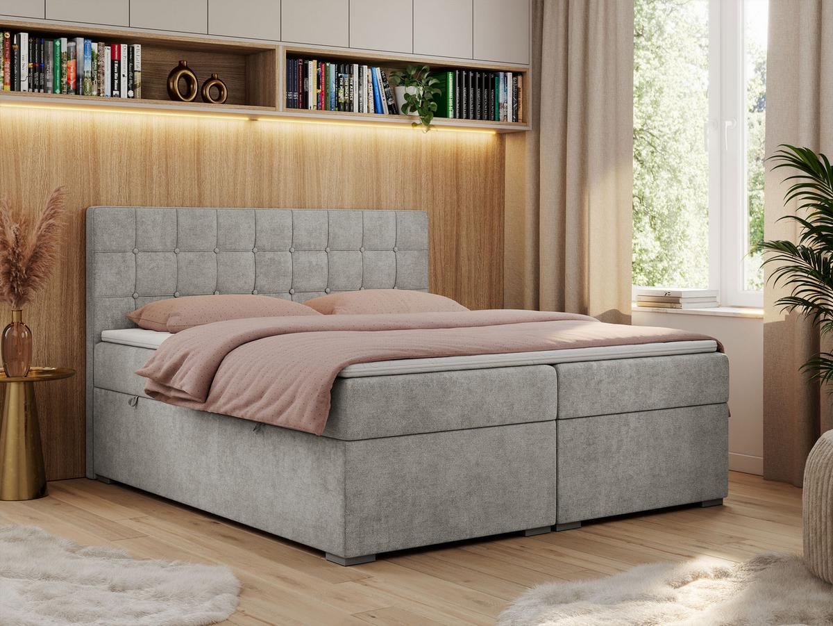 BOXBETT CARMEN 160/200 Hellgrau Struktur - H4 - Hellgrau, Holz/Textil (160/200cm) - MKS