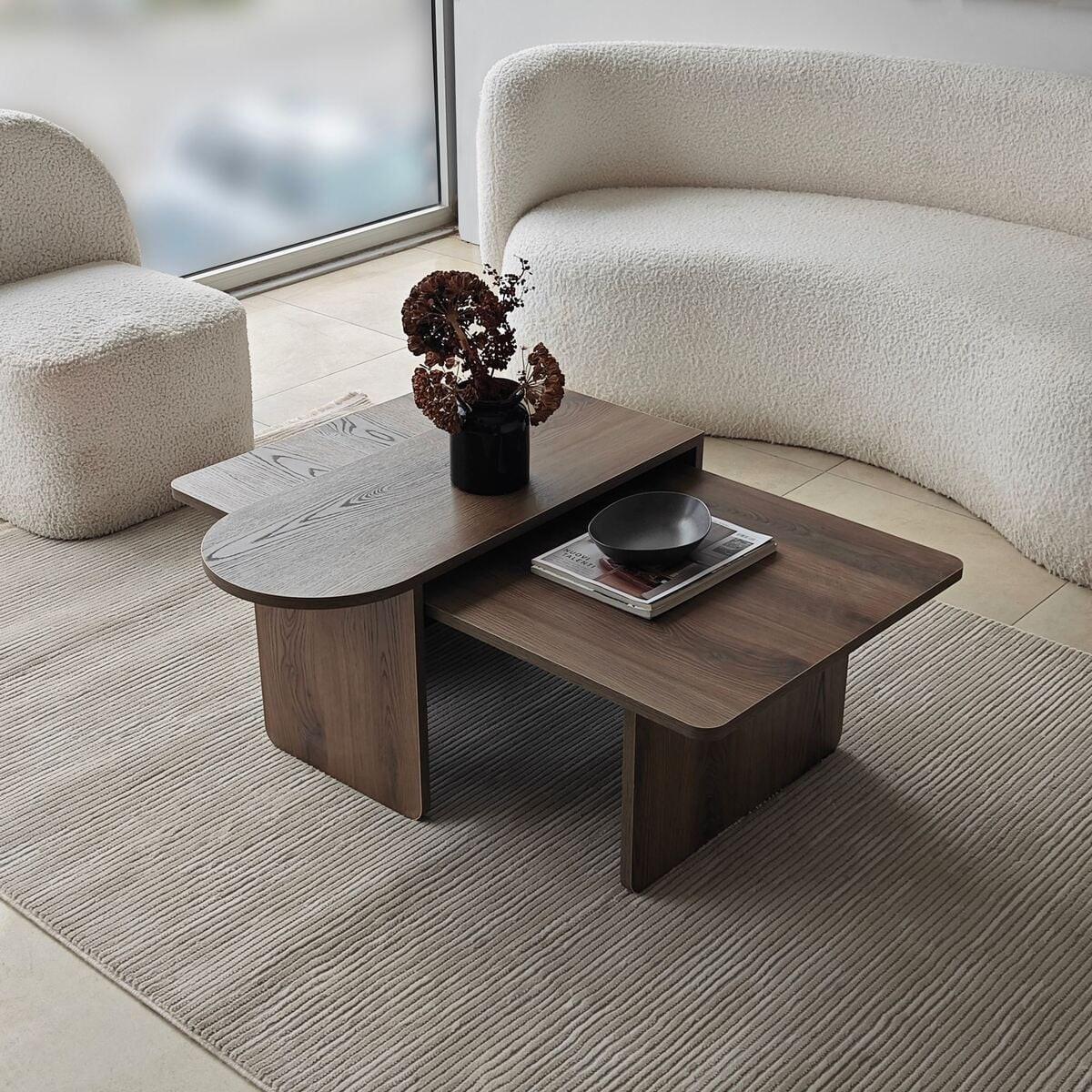 COUCHTISCHE 2er?Set asymmetrische Tischplatten L105 cm 105/60/35 cm - Naturfarben, Holzwerkstoff (65/60/35cm) - Calicosy