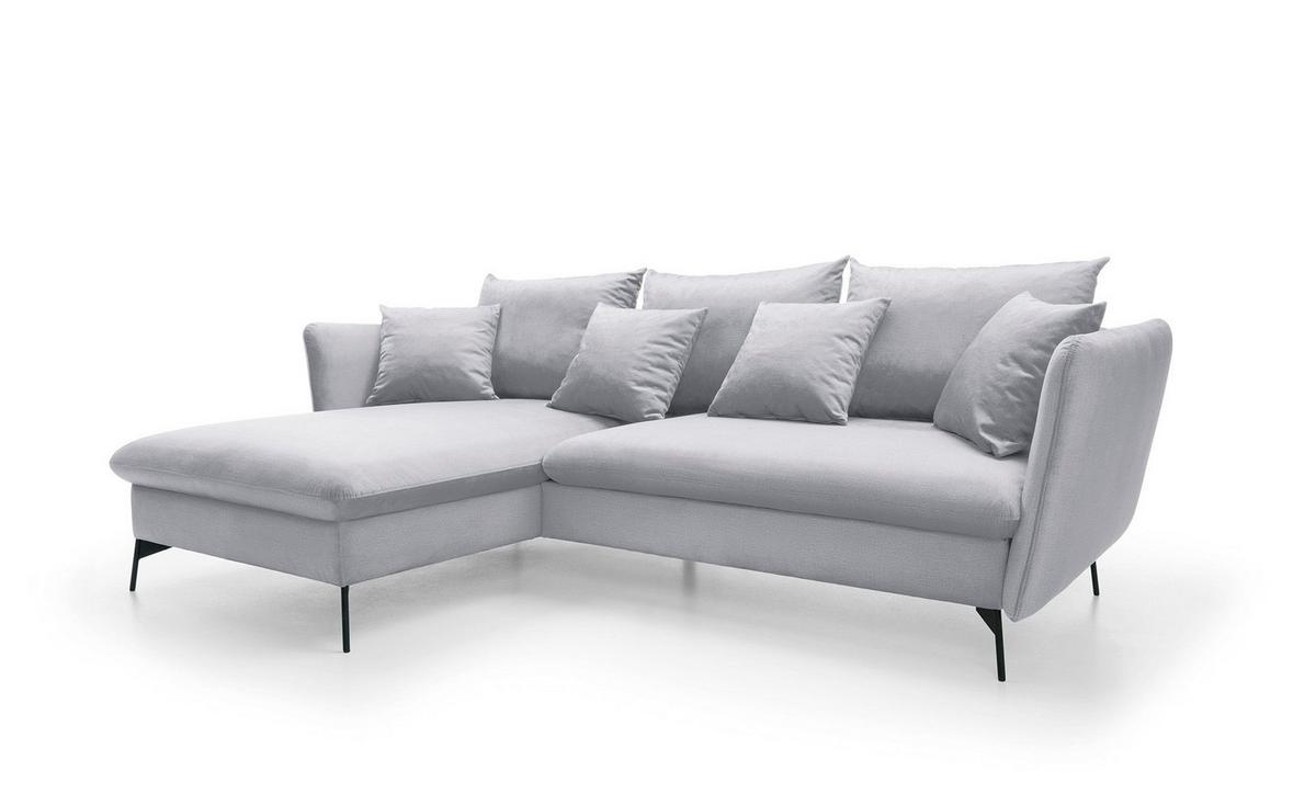 ECKSOFA FERRO Grau Velours-Stoff mit Schlaffunktion - Grau, Holz (258/167cm) - MASSENO