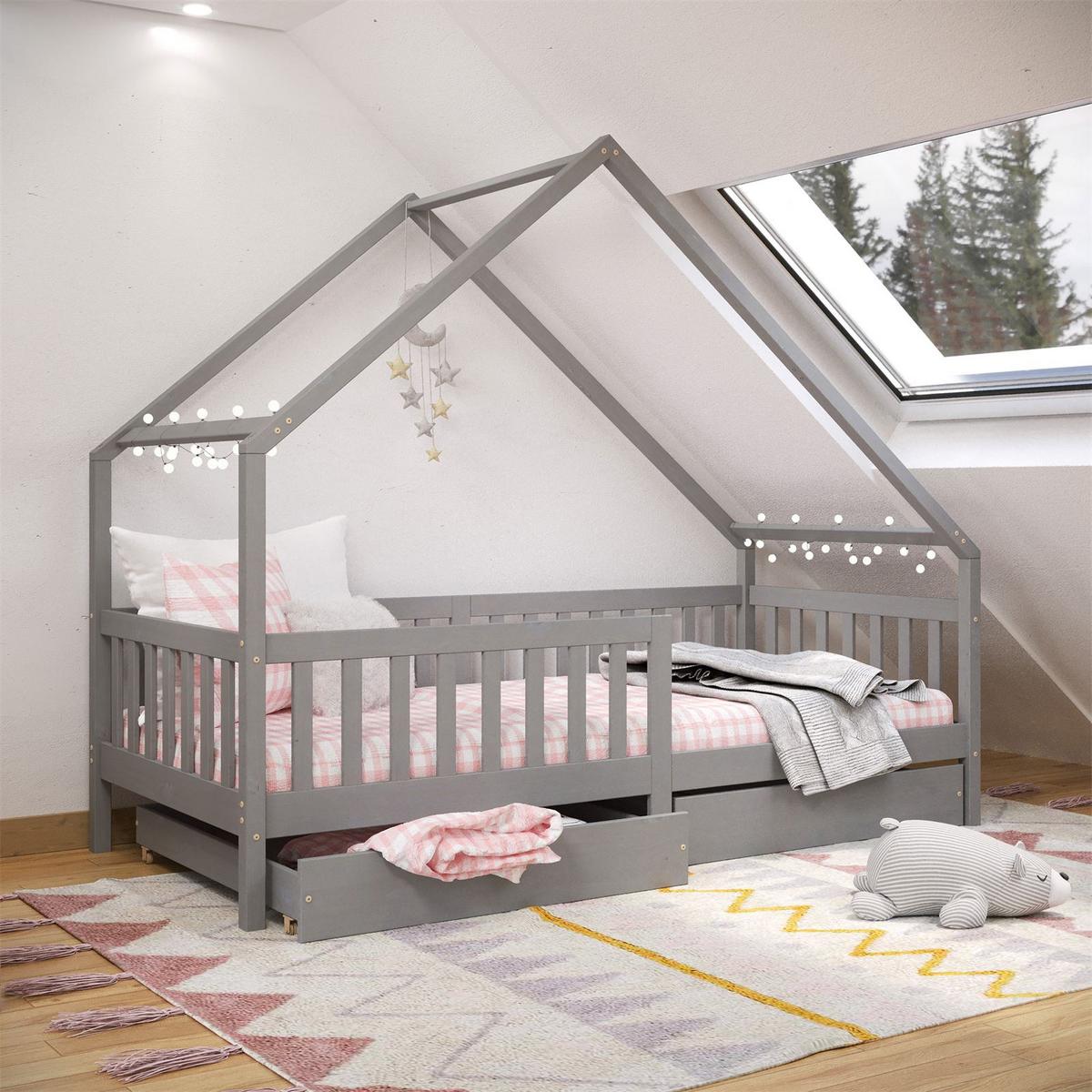 HAUSBETT ALVA 90X200 CM - Grau, Holz (96/168/206cm) - IDIMEX