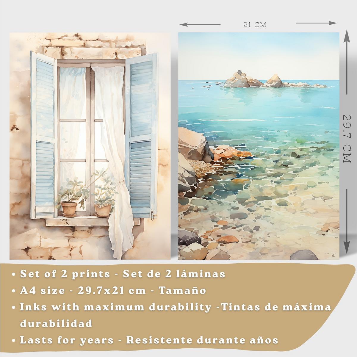 POSTER 3er Bilder-Set Wandbilder Meer Relax modern ohne Rahmen – Wohnzimmer Deko, Schlafzimmer, Küche, Badezimmer Schwarzer Rahmen A4 - Schwarz, Papier (29.7/1/21cm) - Nacnic